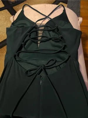 Elegant Dark Green Strapless-Inspired Evening Dress with Double Spaghetti Straps thumbnail 5