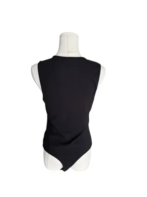American Eagle - Soft & Sexy Ribbed Henley Bodysuit Black Sleeveless Sz L thumbnail 4
