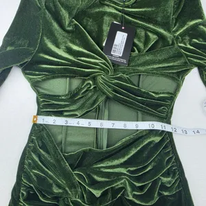 PrettyLittleThing NWT Olive Velvet Twisted Cut Out Ruched Bodycon Dress Size 4 thumbnail 8