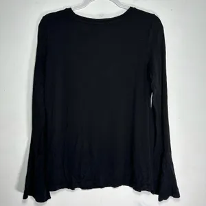 White House Black Market‎ Black Bell Sleeve Long Sleeve Top Crew Neck Medium thumbnail 2