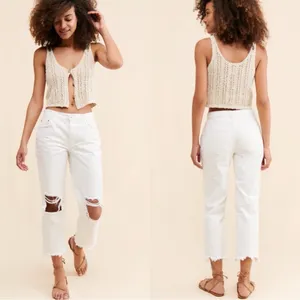 NWT FREE PEOPLE We The Free Maggie Distressed Cotton White Denim Jeans thumbnail 2