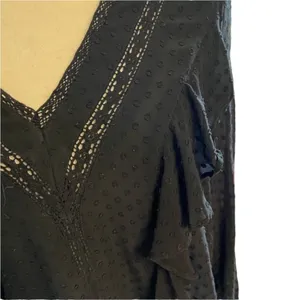 Zara Trf Collection Goth Black Long Sleeve Vneck Sheer Ruffle Top S thumbnail 6