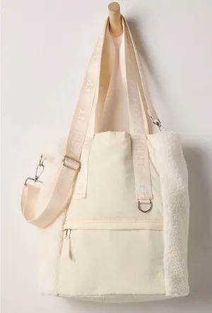 NWT $128 Free People movement slopes Sherpa bucket bag- whipped cream thumbnail 1
