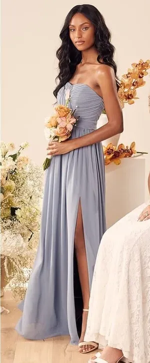 Lulus Endless Glamour Slate Blue Strapless Maxi Dress XL – Pleated Wedding Guest thumbnail 1