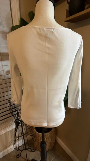 Lauren Ralph Lauren Cream Lace-Trim Ribbed Scoop Neck Long Sleeve thumbnail 2