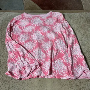 Garnet Hill Cottagecore Large Cotton Pink Floral Chrysanthemum Faux‎ Wrap Top thumbnail 6