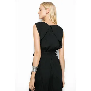 Zara Jumpsuit Womens M Black Sleeveless V-Neck Wrinkled Satin Effect Wide Legs thumbnail 3
