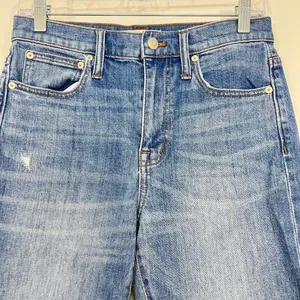 Madewell Size 25 Blue High Rise Slim Boyjean Distressed Raw Hem Jeans thumbnail 2