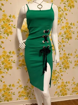 Green Lace-Up midi Dress size M thumbnail 4
