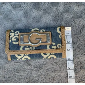 G By Guess Slim Amore Wallet 90s Y2K Monogram Denim Faux Gator Leather thumbnail 8