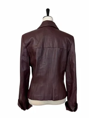 Cache Leather Jacket 10 Burgundy Fitted Button Front Y2K Retro Blazer Maroon thumbnail 3