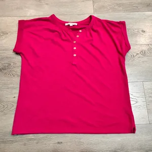 LOFT Loose Button Henley Top‎ Hot Pink Short Sleeve Casual Blouse Size Medium M thumbnail 1