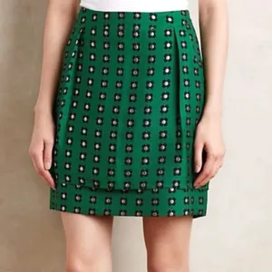 Anthropologie HD in Paris‎ Garden Glimmer Christmas Green Tiered Flower Skirt 4 thumbnail 6