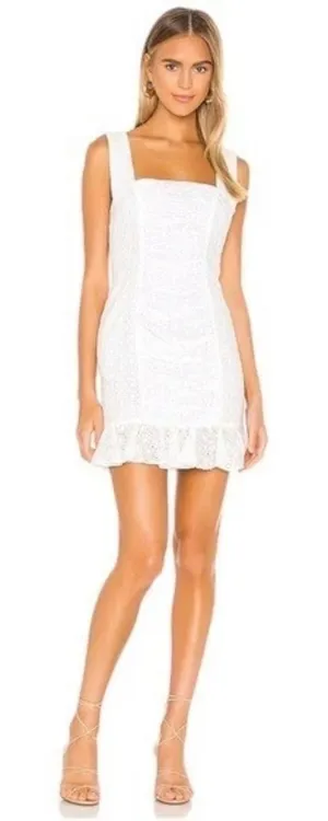 Nookie Darling Mini Dress Small White Eyelet Ruched Ruffle Hem Bridal‎ Cocktail thumbnail 1