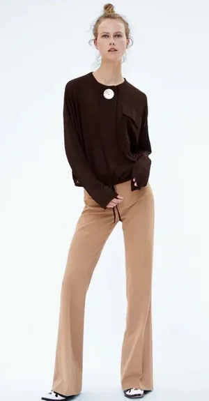 Zara Brown Contrast Button Blouse M thumbnail 2