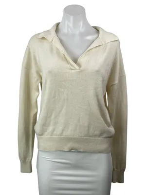 Aritzia Wilfred Women's Cream Wool Knit Long Sleeve Polo Sweatshirt Sweater XS thumbnail 1
