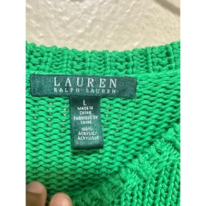 Lauren‎ Ralph Lauren Green Knit Sweater Womens Large Cotton Crewneck thumbnail 2