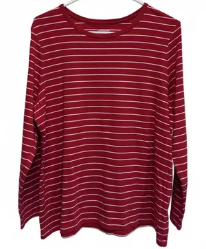 Land’s End Shaped Fit Red and White Stripe Cotton Long Sleeve Plus Size 1X thumbnail 1