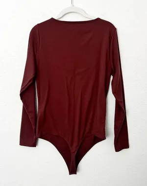[Abercrombie & Fitch] Brown Sweetheart Neckline Long Sleeve Bodysuit Sz Large L thumbnail 2