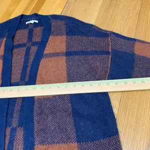 American Eagle Womens Blue Orange Buffalo Plaid Wool‎ Blend Cardigan Sweater S thumbnail 2
