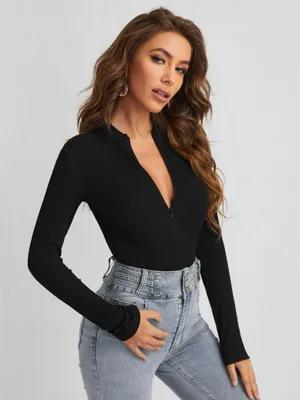 SheIn Ribbed Zipper Bodysuit thumbnail 1