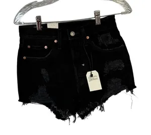Levi’s 501 Black Distressed High Rise Raw Hem Denim Jean Shorts Size 26 New‎ thumbnail 1