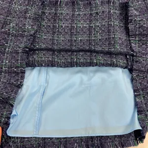 Sail to Sable Tweed Short Sleeve Shift Dress Tiered Hem Navy Blue/Green Size 6 thumbnail 11