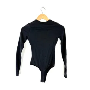QUINCE Black Stretch Cotton Jersey Long Sleeve Bodysuit thumbnail 5