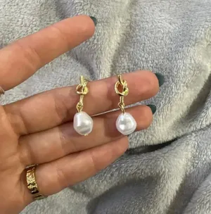 18k Gold Plated Earrings With Pearl thumbnail 1