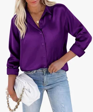 Silk Button Down Blouse Purple Size XXL thumbnail 1