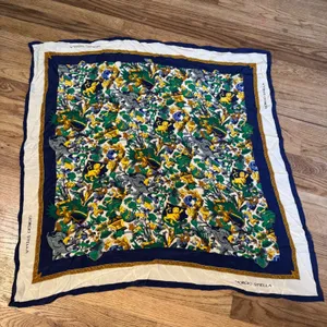 Giorgio Stella Silk Scarf‎ Navy Blue Cream Gold Heraldic Lion Crest Square 31x31 thumbnail 6