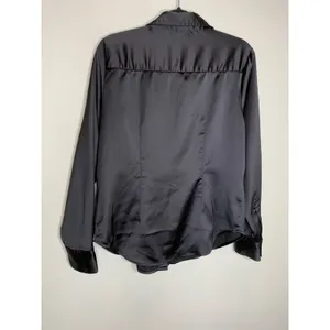Worthington Black Satin Button Up Blouse Sz Large Whimsygoth Goth thumbnail 10