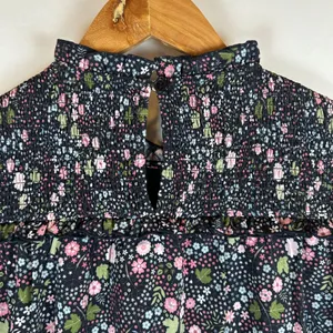 Celina Moon Floral Smocked Mock Neck Puff Sleeve Babydoll Mini Dress Medium thumbnail 8
