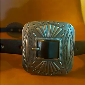 ANGRY SNAKE Western Black & Pewter Carved Concho Vegan Leather Belt thumbnail 3