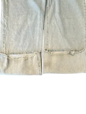 Edikted Baggy Wide Leg Jeans Womens XL Light Wash Distressed Raw Hem Y2K thumbnail 8