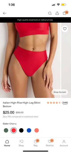 New Quince Italian High-Rise Bikini Bottom & Plunge Top in RED - Large MSRP $50 thumbnail 5