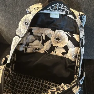 Vera Bradley Floral Black Beige and White Backpack thumbnail 4