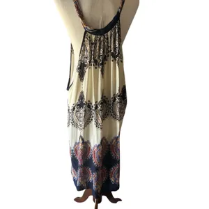 Women’s M Paisley Slip Dress Beige Black Blue Orange V-Neck Strappy Knee thumbnail 3