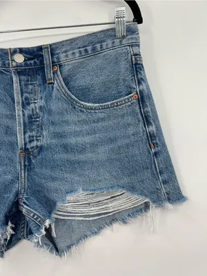 Aritzia Denim Forum The 90s Vintage Cut Off Shorts Jean Denim Distressed Blue 28 thumbnail 4