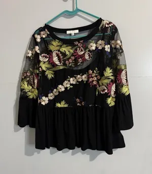 Anthropologie Eri + Ali ORNATE EMBROIDERY Size M Black Multicolor Floral‎ thumbnail 1
