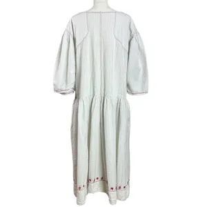 Free People Embroidered Cottage Bohemian Seersucker Saugatuck Midi Dress Large thumbnail 7