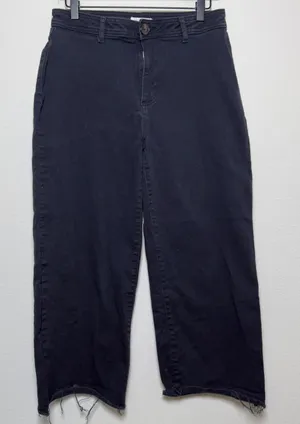 Avec Les Filles Women Colette Pants 28" Black Distressed Raw Hem Wide‎ Leg Crop thumbnail 1