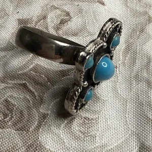 Vintage Ring Faux Turquoise Silver Tone Southwest‎ Adjustable Blue thumbnail 6