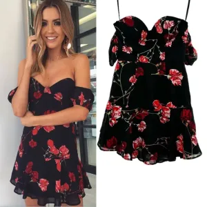 White Fox Boutique Monte Carlo Mini Dress Black‎ Red Floral Size XS thumbnail 2