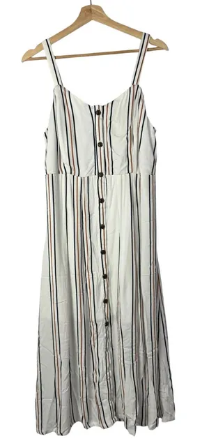 Velvet Heart White Brown & Black Stripe Button Front Midi Dress M thumbnail 1