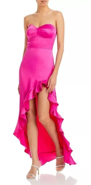 AQUA Strapless Ruffle High Slit Maxi Dress thumbnail 1