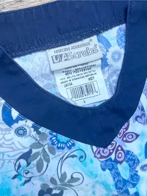 UA Scrubs Butter-Soft Blue Butterfly Hope Scrub Top L ~ Nurse Uniform thumbnail 2