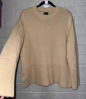 GAP Women's Knit Cotton Sweater Pull over Long Sleeve Taupe Sz M ✨ thumbnail 3