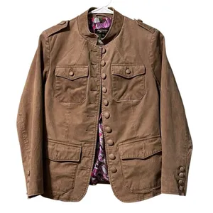 Twiggy London Tan Genuine Leather Button Down Coat Size XS Military Modern City‎ thumbnail 1