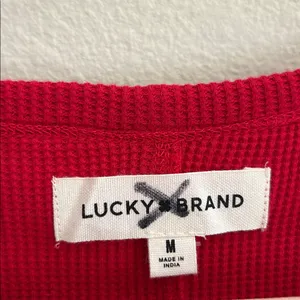 Lucky brand Textured Mixed cable knit Sleeve Henley cotton red M oversized boho​ thumbnail 7